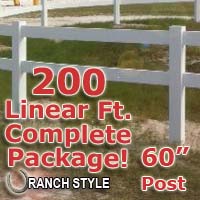 200 ft Complete Solid 2 Rail Ranch PVC Vinyl Fencing Package - Two Rail Fence