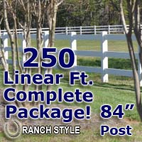 250 ft Complete Solid 3 Rail Ranch PVC Vinyl Fencing Package - Three Rail Fence