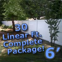 30 ft Complete Solid PVC Vinyl Privacy 6' Wide Fencing Package