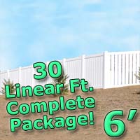 30 ft Complete Solid PVC Vinyl Semi-Privacy 6' Wide Fencing Package