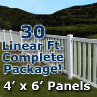 30 ft Complete Solid PVC Vinyl Closed Top Picket Fencing Package - 4' x 6' Panels w/ 3" Spacing