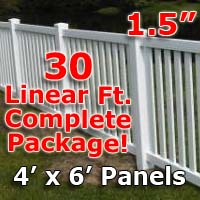 30 ft Complete Solid PVC Vinyl Closed Top Picket Fencing Package - 4' x 6' Fence Panels w/ 1.5" Spacing