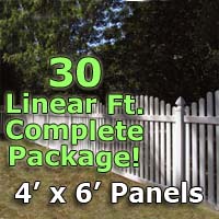 30 ft Complete Solid PVC Vinyl Open Top Arched Picket Fencing Package - 4' x 6' Fence Panels w/ 3" Spacing