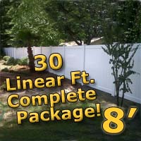 30 ft Complete Solid PVC Vinyl Privacy 8' Wide Fencing Package