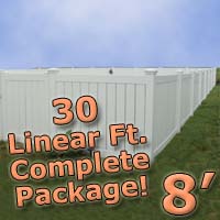 30 ft Complete Solid PVC Vinyl Semi-Privacy 8' Wide Fencing Package