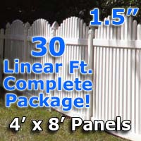 30 ft Complete Solid PVC Vinyl Open Top Arch Picket Fencing Package - 4' x 8' Fence Panels w/ 1.5" Spacing