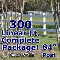 300 ft Complete Solid 3 Rail Ranch PVC Vinyl Fencing Package - Three Rail Fence