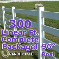 300 ft Complete Solid 4 Rail Ranch PVC Vinyl Fencing Package