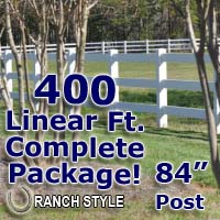 400 ft Complete Solid 3 Rail Ranch PVC Vinyl Fencing Package - Three Rail Fence