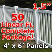 50 ft Complete Solid PVC Vinyl Closed Top Picket Fencing Package - 4' x 6' Fence Panels w/ 1.5" Spacing