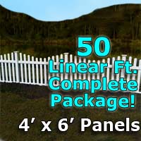 50 ft Complete Solid PVC Vinyl Open Top Scallop Picket Fencing Package - 4' x 6' Fence Panels w/ 3" Spacing