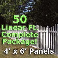 50 ft Complete Solid PVC Vinyl Open Top Arched Picket Fencing Package - 4' x 6' Fence Panels w/ 3" Spacing