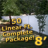 50 ft Complete Solid PVC Vinyl Privacy 8' Wide Fencing Package