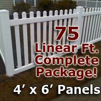 75 ft Complete Solid PVC Vinyl Open Top Picket Fencing Package - 4' x 6' Fence Panels w/ 3" Spacing