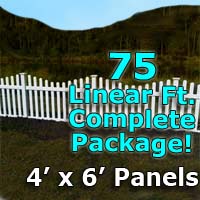 75 ft Complete Solid PVC Vinyl Open Top Scallop Picket Fencing Package - 4' x 6' Fence Panels w/ 3" Spacing