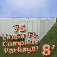 75 ft Complete Solid PVC Vinyl Semi-Privacy 8' Wide Fencing Package