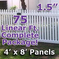 75 ft Complete Solid PVC Vinyl Open Top Straight Picket Fencing Package - 4' x 8' Fence Panels w/ 1.5" Spacing