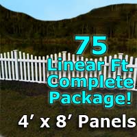 75 ft Complete Solid PVC Vinyl Open Top Scallop Picket Fencing Package - 4' x 8' Fence Panels w/ 3" Spacing