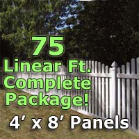 75 ft Complete Solid PVC Vinyl Open Top Arched Picket Fencing Package - 4' x 8' Fence Panels w/ 3" Spacing