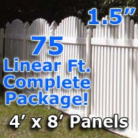 75 ft Complete Solid PVC Vinyl Open Top Arch Picket Fencing Package - 4' x 8' Fence Panels w/ 1.5" Spacing