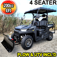 Crossfire Gas Golf Cart EFI UTV 200cc 4 Seater Utility Vehicle With Plow- CROSSFIRE 200 EFI - Black With Plow