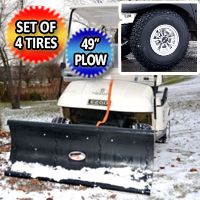 EZ GO Snow Plow Golf Cart Combo Set of 4 Monster Grip Tires & 49" Plow Bundle Kit