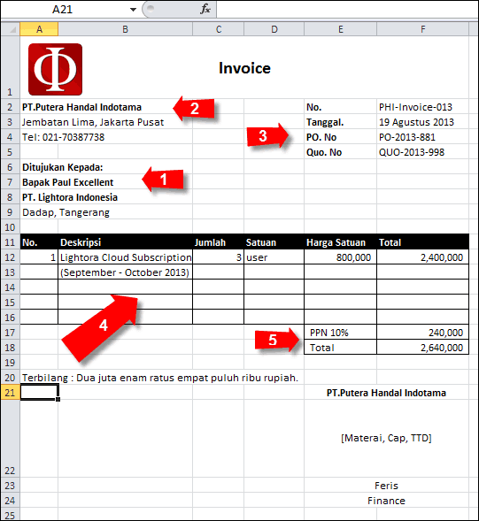 7 Contoh Invoice Faktur Tagihan Yang Sederhana Beserta