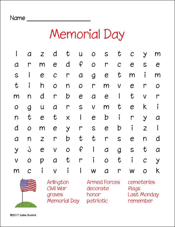 Free Memorial Day Word Search - A Quiet Simple Life with Sallie Borrink