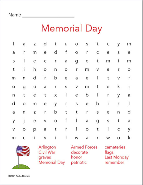 Memorial Day Word Search | Sallie Borrink