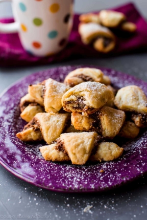 rugelach cookies on a purple plate