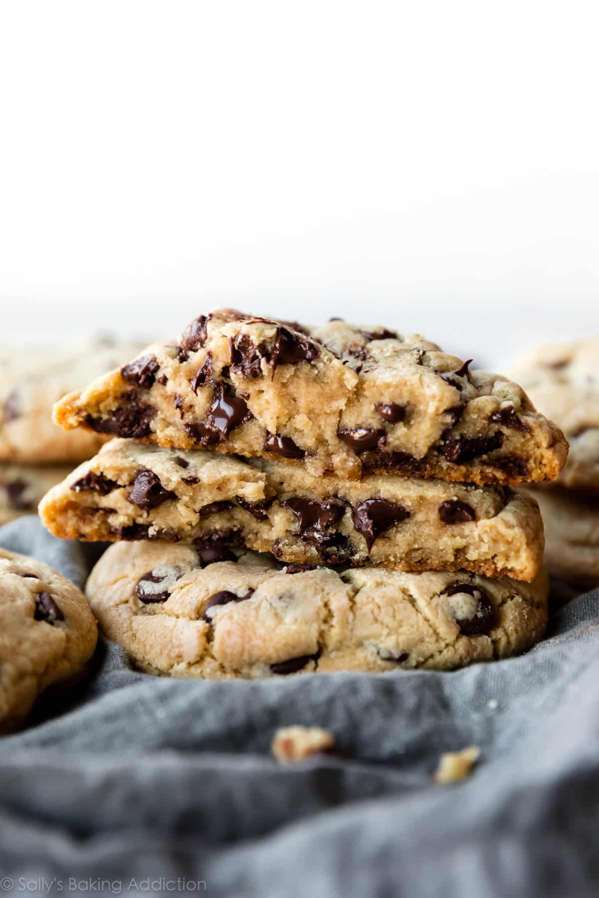 Stack of thick chocolate chip cookies