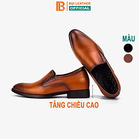 Giày lười da tăng chiều cao nam Bụi Leather G111 - Da bò Nappa cao cấp - Bảo hành 12 tháng - Màu Nâu - 42