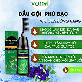 Thuốc nhuộm tóc làm đen tóc tự nhiên sau 10 phút với thiết kế dạng lược dễ chải chai 200 ml VONVI