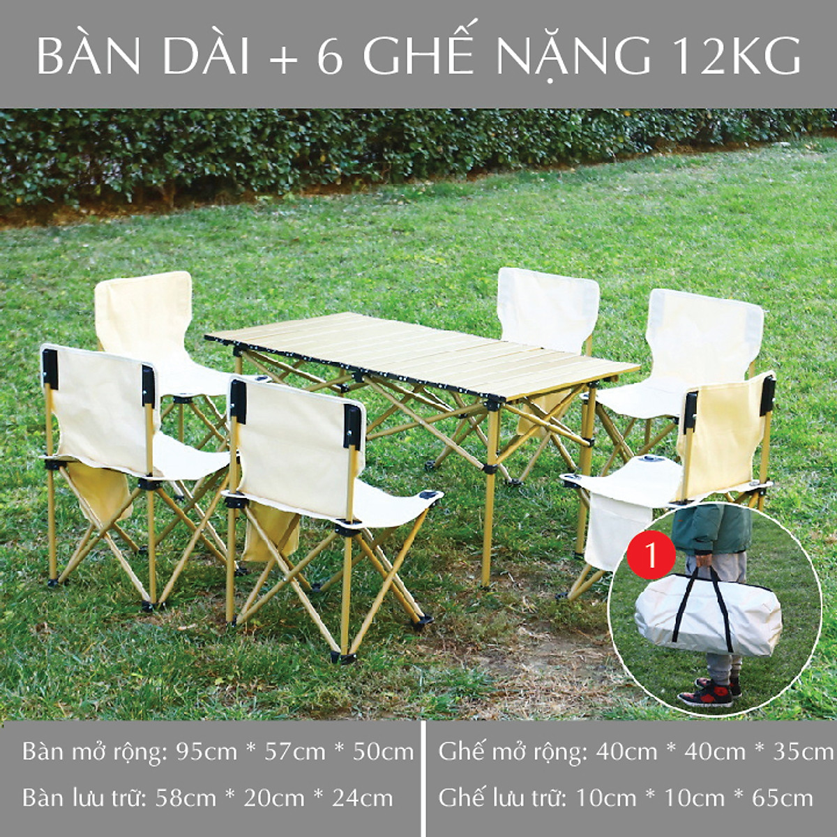 Bộ Bàn Ghế Dã Ngoại 6 Ghế,Cắm Trại, Du Lịch, Picnic, Bàn Xếp, Ghế Gấp