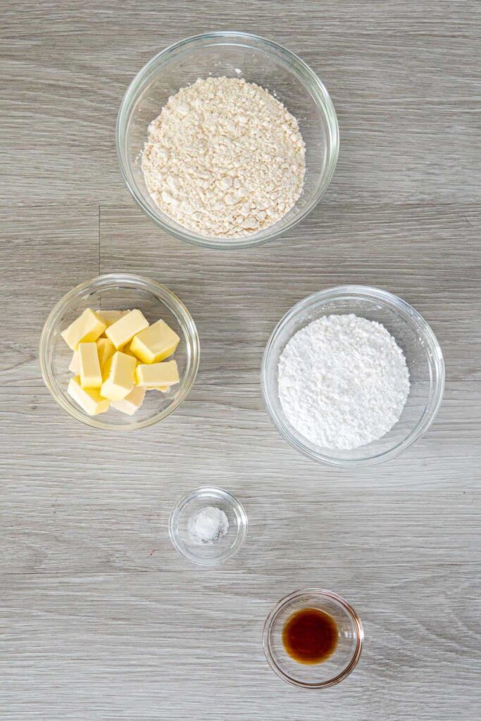 Ingredients for snowball cookie recipe no nuts.