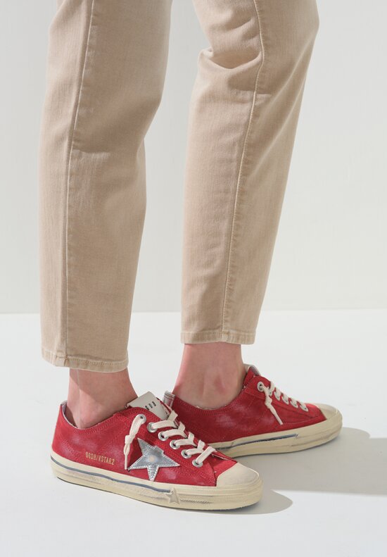 Golden Goose Suede V-Star Sneakers in Dark Red & Silver Star