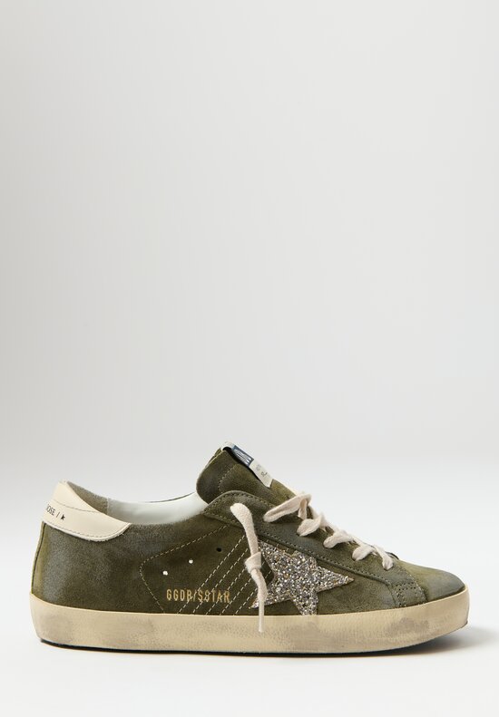 Golden Goose Suede Super Star Sneakers in Olive & Cream