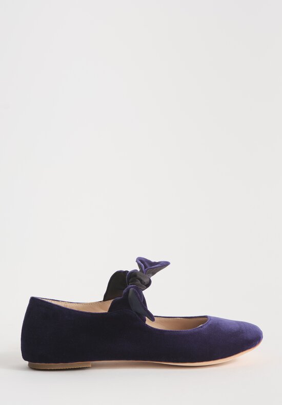 Daniela Gregis Cotton Velvet Ballerina Bottoncino Flat in Dark Blue	