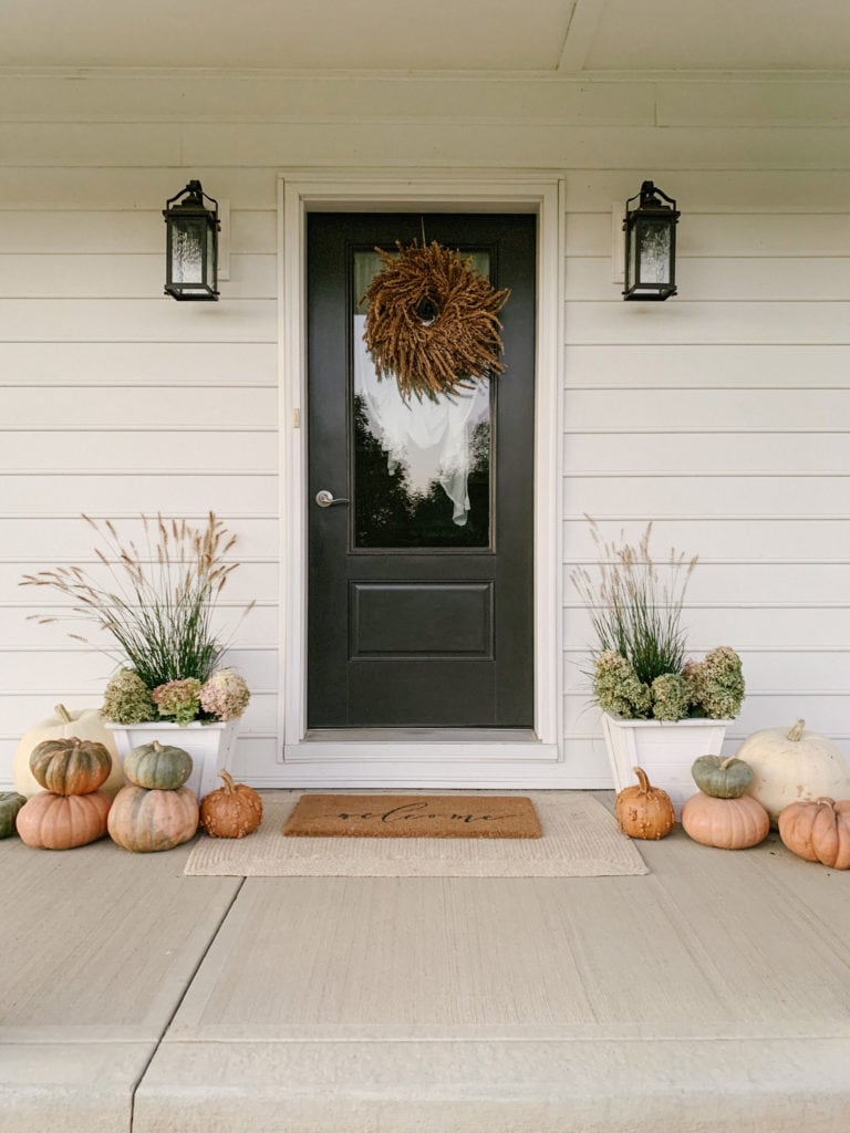 Fall Porch with Dried Hydrangeas and Grass - Sarah Jane Christy