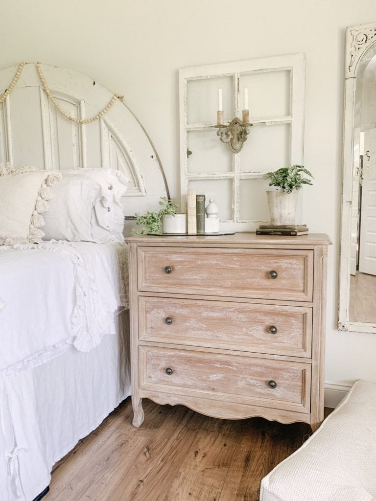 antique bedside table weathered wood