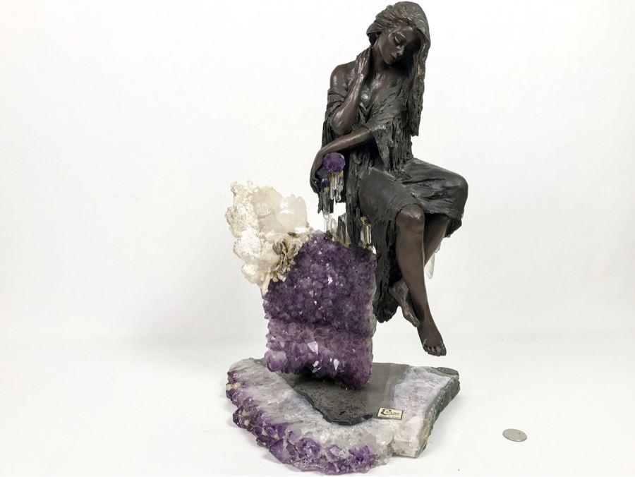 Ebano Bronze Sculpture Sunset With Amethyst From The Vidal Collection With Amethyst And Rock Crystals Estimate $1,100