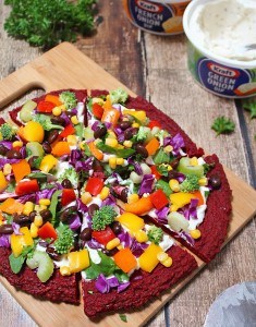 Veggie & Dip Topped Beet Pizza