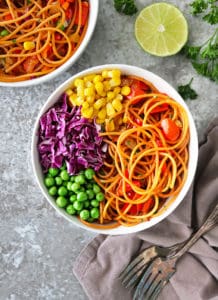 homemade red pepper pasta bowls