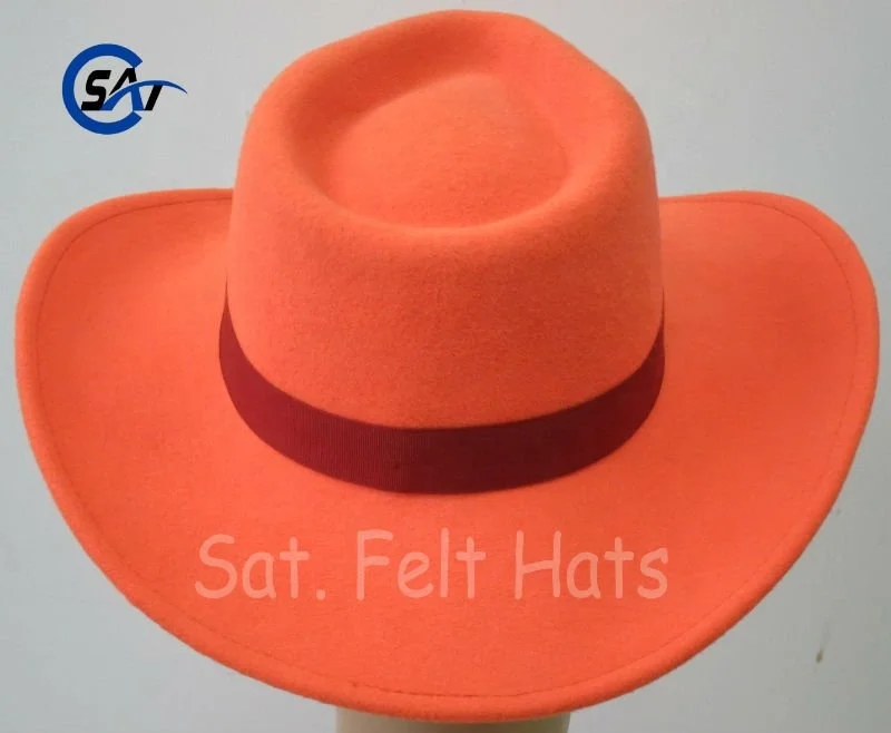 100% Wool Felt Solid Blaze Orange Cowboy Hat - Buy Blaze Orange Cowboy ...