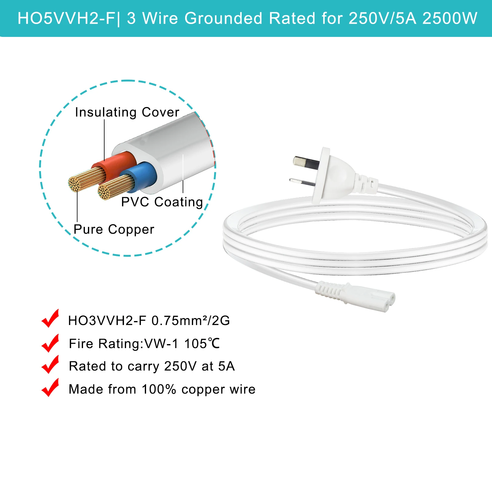 Iec 320 C7 Pvc Au Saa 2c Cabel Australia Nema Cord 250v Au Figure 8 ...