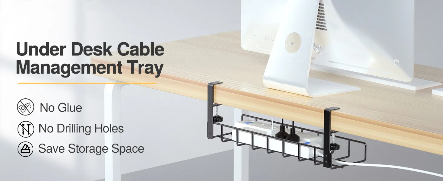 Under Desk Cable Tray Steel Wire Management Rack Office Home No Drill ...