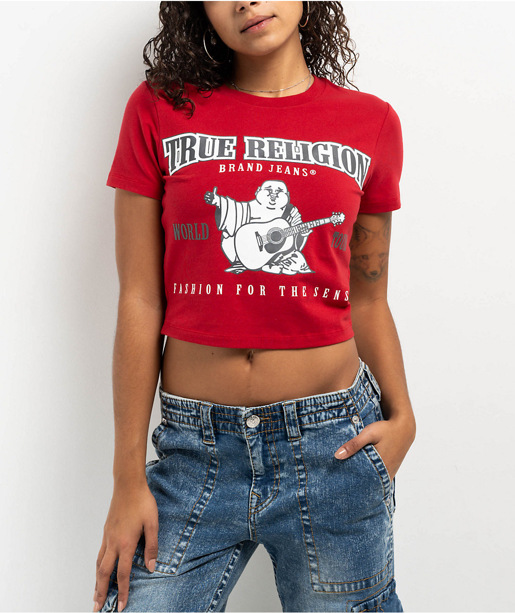 True Religion Anniversary Buddha Logo Red Crop T-Shirt