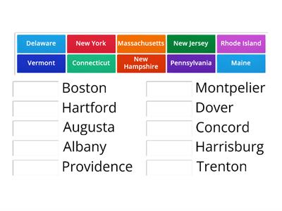 Northeast Region: States and Capitals Match Up