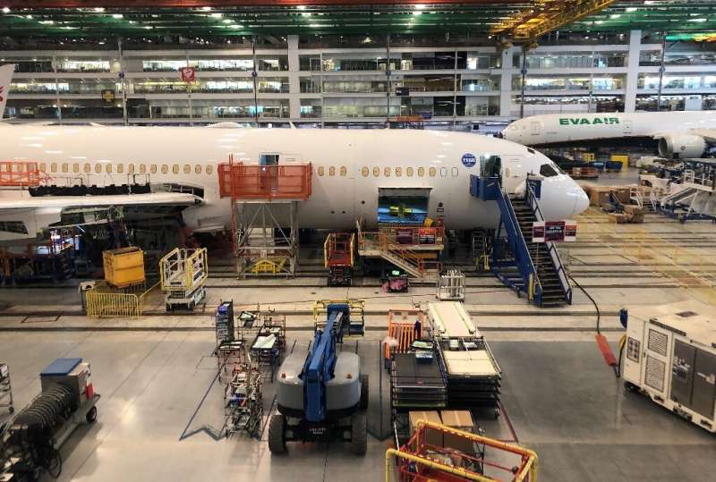 A Boeing 787 Dreamliner is seen on the assembly line in North Charleston, South Carolina