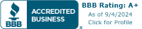 BBB Accredited Business BB Rating A+ as of 8/10/2023. Click for Profile.